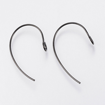 304 Stainless Steel Earring Hooks, Ear Wire, with Vertical Loop, Electrophoresis Black, 25x14x4mm, Hole: 3mm, Pin: 0.7mm