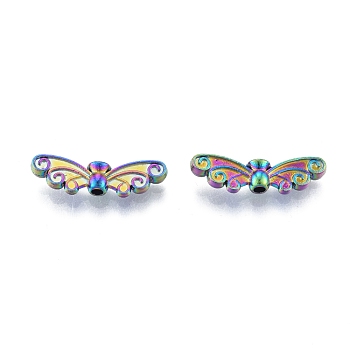 Rack Plating Alloy Beads, Butterfly, Rainbow Color, 6.5x22x3.5mm, Hole: 1.8mm