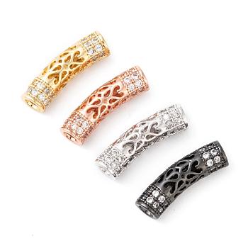 Brass Micro Pave Cubic Zirconia Beads, Hollow, Curve Tube, Mixed Color, 21x6mm, Hole: 2.8mm