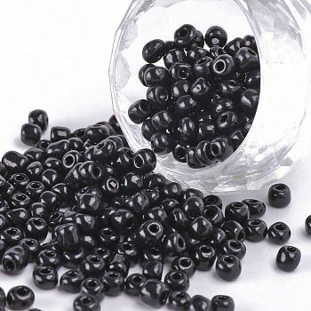 6/0 Glass Seed Beads, Opaque Colours Seed, Small Craft Beads for DIY Jewelry Making, Round, Round Hole, Black, 6/0, 4mm, Hole: 1.5mm about 500pcs/50g, 50g/bag, 18bags/2pounds