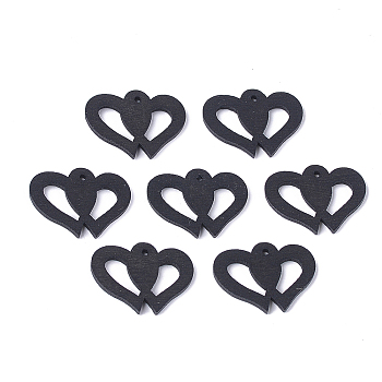 Spray Painted Wood Pendants, Heart, Black, 22x30x2.5mm, Hole: 1.8mm