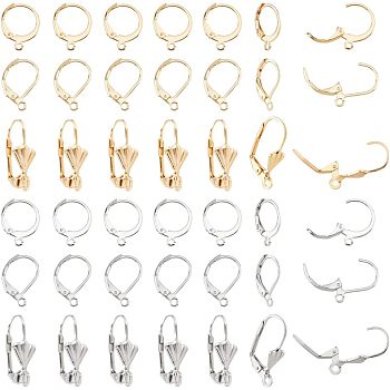 90Pcs 6 Style 304 Stainless Steel Leverback Earring Findings, with Horizontal Loops, Golden & Stainless Steel Color, 14~19x11~12x2~6mm, Hole: 1.2~1.5mm, Pin: 0.6~0.8mm, 15Pcs/style