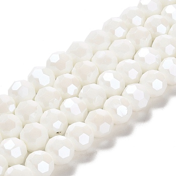 Electroplate Opaque Glass Beads Strands, Faceted(32 Facets), Pearl Luster Plated, Round, WhiteSmoke, 10mm, Hole: 1.2mm, about 65~69pcs/strand, 23.03~24.49 inch(58.5~62.2cm)