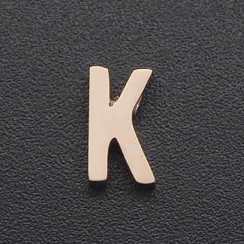 201 Stainless Steel Charms, for Simple Necklaces Making, Laser Cut, Letter, Rose Gold, Letter.K, 8x4.5x3mm, Hole: 1.8mm