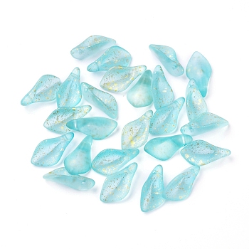 Frosted Glass Pendants, with Glitter Powder, Petal, Sky Blue, 17.5x8.5x4.5mm, Hole: 1mm