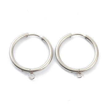 201 Stainless Steel Huggie Hoop Earring Findings, with Horizontal Loop and 316 Surgical Stainless Steel Pin, Stainless Steel Color, 29x26x2.5mm, Hole: 2.5mm, Pin: 1mm