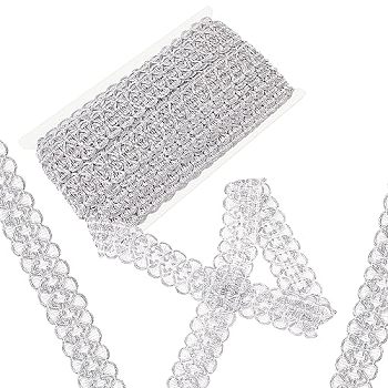 Ethnic Style Embroidery Polyester Lace Trims, Garment Accessories, Silver, 1-3/8 inch(34.5mm)