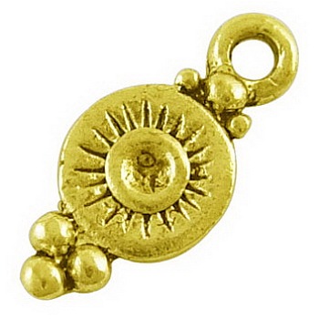 Tibetan Style Alloy Charms, Cadmium Free & Lead Free, Flat Round, Golden, 16x7x1.5mm, Hole: 1.5mm.