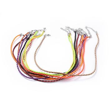 Trendy Braided Imitation Leather Necklace Making, with Iron End Chains and Lobster Claw Clasps, Platinum Metal Color, Mixed Color, 16.9 inchx3mm