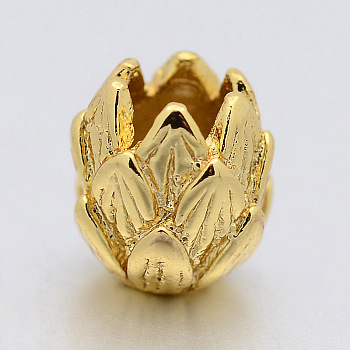 Brass Lotus Beads, Buddha Jewelry Making, Golden, 8x7mm, Hole: 2mm