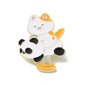 Panda Golden Alloy Brooches, Enamel Pins, for Backpack Clothes, Cat, White, 34.5x23mm