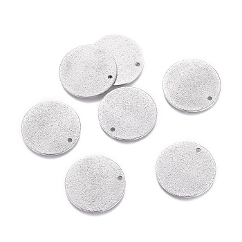 304 Stainless Steel Pendants, Textured, Flat Round, Stainless Steel Color, 20x1mm, Hole: 1.4mm
