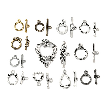 57 sets 12 Styles Tibetan Style Alloy Toggle Clasps, Mixed Shapes, Mixed Color, 5 sets/style