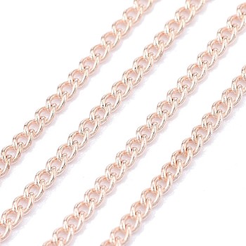 Brass Twisted Chains, Curb Chains, Unwelded, with Spool, Oval, Lead Free & Nickel Free & Cadmium Free, Rose Gold, 1.8x1x0.36mm, about 301.83 Feet(92m)/roll