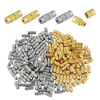 200 Sets 2 Colors Column Brass Screw Clasps, Platinum & Golden, 11~12x4mm, Hole: 1mm, 100 sets/color