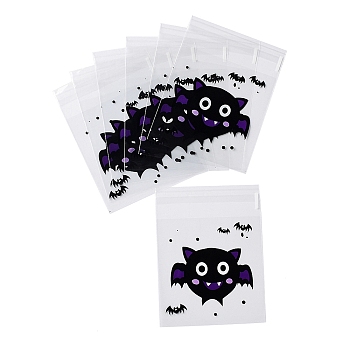 Halloween Theme Plastic Bakeware Bag, with Self-adhesive, for Chocolate, Candy, Cookies, Square, Bat, 130x100x0.05mm, Inner Diameter: 100x100mm, 100pcs/bag