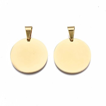 304 Stainless Steel Pendants, Manual Polishing, Stamping Blank Tag, Flat Round, Golden, 25x1.5mm, Hole: 10x5mm