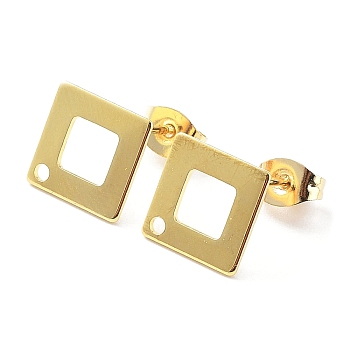 201 Stainless Steel Rhombus Stud Earring Findings, with 304 Stainless Steel Pins, Golden, 10x10x0.7mm, Hole: 1mm, Pin: 0.7mm
