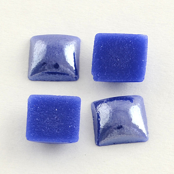 Pearlized Plated Opaque Glass Cabochons, Square, Blue, 6x6x3mm