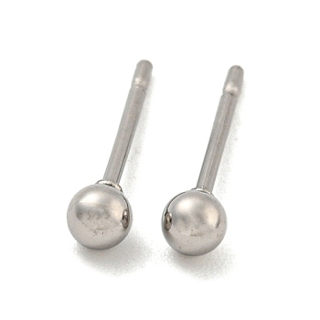 304 Stainless Steel with 201 Stainless Steel Smooth Round Ball Stud Earring Findings, Stainless Steel Color, 13x3x3mm