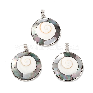 Platinum Flat Round Black Lip Shell Pendants