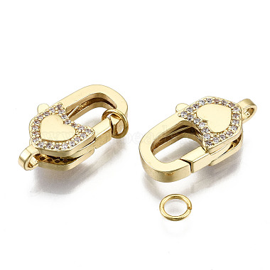 Real 16K Gold Plated Clear Heart Brass+Cubic Zirconia Lobster Claw Clasps
