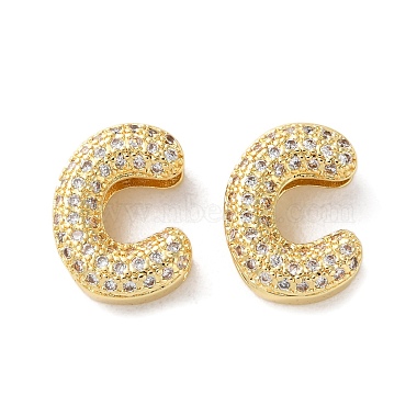 Real 18K Gold Plated Clear Letter C Brass+Cubic Zirconia Slide Charms