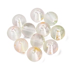 Frosted Baking Paint Glass Beads, with Golden Glitter Powder, Round, Floral White, 8~8.5mm, Hole: 1.4~1.6mm, about 1500pcs/1000g(DGLA-N005-8mm-02)