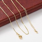 Brass Box Chain Necklaces for Women, With 304 Stainless Steel Lobster Clasp, Rack Plating, Lead Free & Cadmium Free, Long-Lasting Plated, Real 18K Gold Plated, 15.98 inch(40.6cm) long+ 50~60mm extender, 0.04 inch(0.1cm)(NJEW-D302-41G)