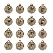 Alloy Pendant Cabochon Settings, For Enamel, Cadmium Free & Lead Free, Flat Round with Letter, Antique Bronze, Letter.P, 14x12x2mm, Hole: 1.5mm(PALLOY-N156-01P-AB)