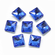 Pointed Back Glass Rhinestone Cabochons, Back Plated, Faceted, Square, Cornflower Blue, 10x10x5mm(RGLA-T027-10x10mm-12)