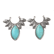 Synthetic Turquoise Big Pendants, Leaf Charms, with Alloy Findings, Antique Silver, 55x54x6mm, Hole: 2mm(PALLOY-K001-049)