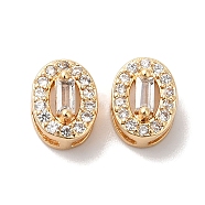 Brass Micro Pave Clear Cubic Zirconia Beads, Oval, Real 18K Gold Plated, 7x6x4mm, Hole: 1mm(KK-G503-18G)