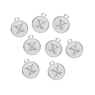 Alloy Pendant Cabochon Settings, For Enamel, Cadmium Free & Lead Free, Flat Round with Letter, Platinum, Letter.X, 14x12x2mm, Hole: 1.5mm(PALLOY-N156-01X-P)