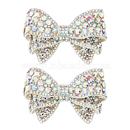 Crystal AB Glass Rhinestone Bowknot Ornament Accessories, with Velvet, for DIY Shoe Bag Costume Decoration, White, 51~54x77~77.5x16~17mm(FIND-WH0129-59B)