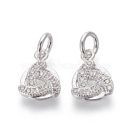 Brass Micro Pave Cubic Zirconia Charms, Lead Free & Cadmium Free, Clear, Circle with Knot, Platinum, 10x7.5x1.5mm, Hole: 3mm(ZIRC-J021-15P-RS)