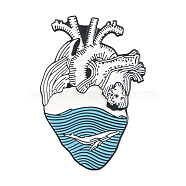 Creative Zinc Alloy Brooches, Enamel Lapel Pin, with Iron Butterfly Clutches or Rubber Clutches, Electrophoresis Black Color, Anatomical Heart Shape with Sea, Light Sea Green, 31x21.5mm, Pin: 1mm(JEWB-Q031-005)