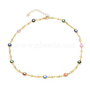 Brass Enamel Link Chain Necklaces,  with 304 Stainless Steel Lobster Claw Clasps, Evil Eye, Star, Golden, Colorful, 16.02 inch(40.7cm)(NJEW-JN03123-02)