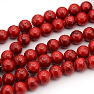 Natural White Jade Dyed Beads, Red, Round, about 8mm in diameter, hole: 1mm, about 50pcs/strand, 16 inch(JBR5-8mm)