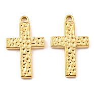 Vacuum Plating 304 Stainless Steel Pendants, Textured, Cross Charm, Golden, 29x17x2.5mm, Hole: 2mm(STAS-F287-41G)