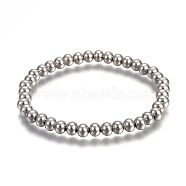 201 Stainless Steel Stretch Bracelets, Round, Stainless Steel Color, 2-1/4 inch(5.6cm)(BJEW-F363-01P)