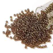 TOHO Round Seed Beads, Japanese Seed Beads, (421) Gold Luster Transparent Pink, 8/0, 3mm, Hole: 1mm, about 1111pcs/50g(SEED-XTR08-0421)