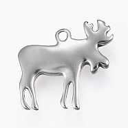304 Stainless Steel Charms, Christmas Reindeer/Stag , Stainless Steel Color, 15x16x2.5mm, Hole: 1.2mm(STAS-A030-09P)