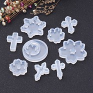 DIY Silicone Molds, Resin Casting Molds, For UV Resin, Epoxy Resin Jewelry Making, Flower & Cross, Clear, 32.5~52x25~52x7~8mm(X-AJEW-P035-M)