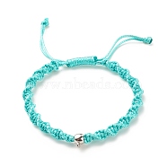 Waxed Polyester Cord Braided Wave Cord Bracelet with 304 Stainless Steel Beads, Adjustable Bracelet for Women, Medium Turquoise, Inner Diameter: 2~3-1/4 inch(5.1~8.3cm)(BJEW-JB08254)