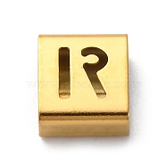 Ion Plating(IP) 304 Stainless Steel Square Slide Charms, Golden, Letter R, 9x8x4mm, Hole: 3.5x8.5mm(STAS-L132-07R-G)