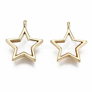 Natural Freshwater Shell Charms, with Brass Findings, Nickel Free, Loops, Star, Real 18K Gold Plated, 14x12x1.5mm, Hole: 1.4mm(KK-S356-207G-NF)