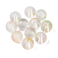 Frosted Baking Painted Glass Beads, with Golden Glitter Powder, Round, Floral White, 8~8.5mm, Hole: 1.4~1.6mm, about 1500pcs/1000g(DGLA-N005-8mm-02)