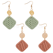 FIBLOOM 2 Pairs 2 Colors Polymer Clay Rhombus Dangle Earrings, Brass Long Drop Earrings for Women, Mixed Color, 77.5mm, Pin: 0.6mm, 1 Pair/color(EJEW-FI0001-05)