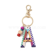 Wood Keychain, with Dye & Iron Key Ring, Letter A, 11.6~12.1cm(KEYC-S256-01A)